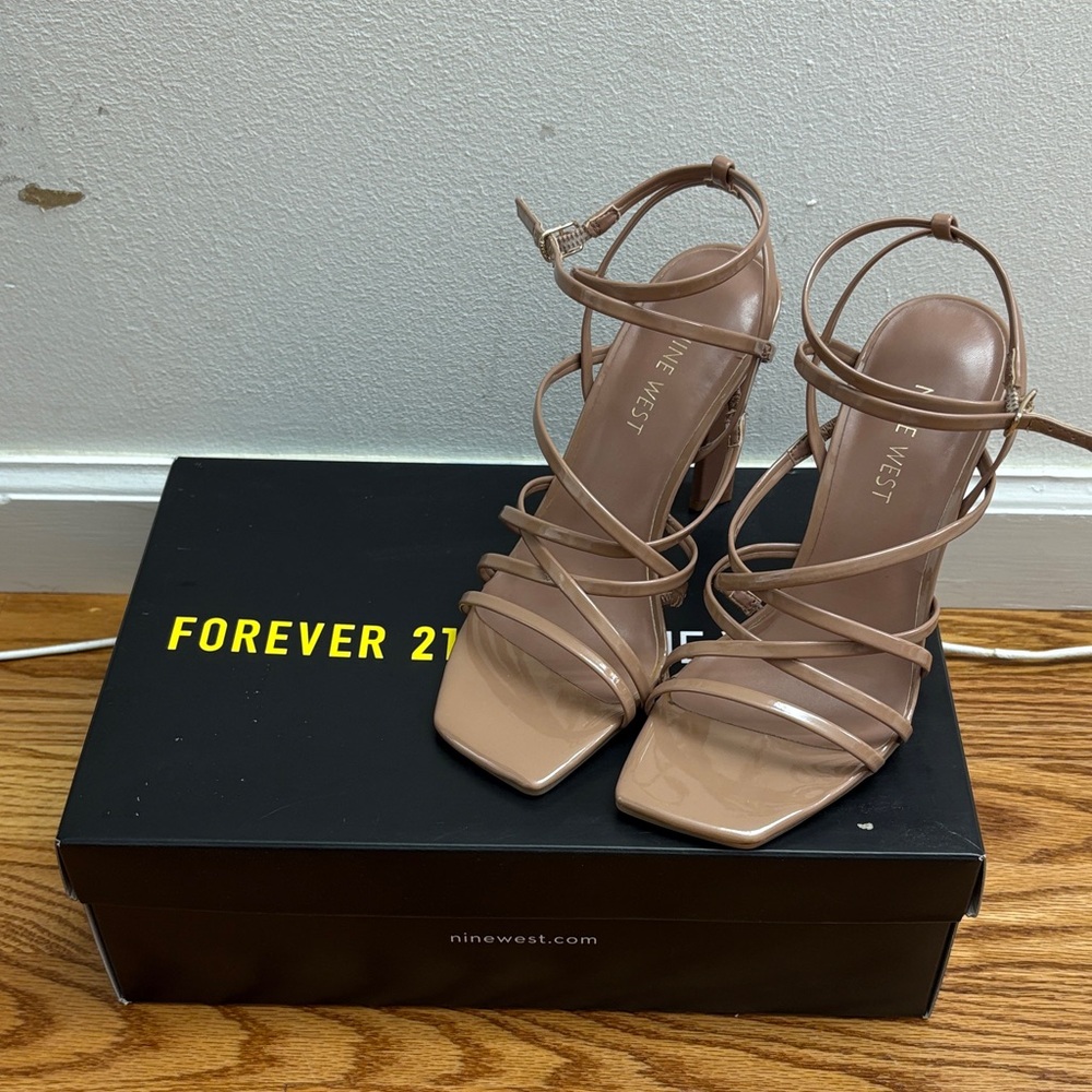 FOREVER21 x Nine West Open Toe Heel Nude Strappy Heels